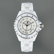 J12 Date Quartz White Ceramic Diamond Numerals White Dial