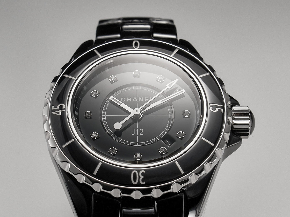 J12 Date Quartz Black Ceramic Diamond Numerals Black Dial