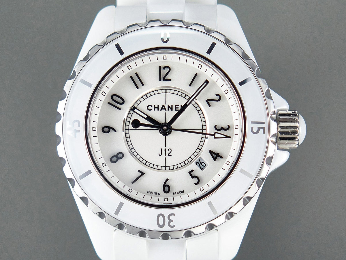 J12 Date Quartz White Ceramic Black Numerals White Dial