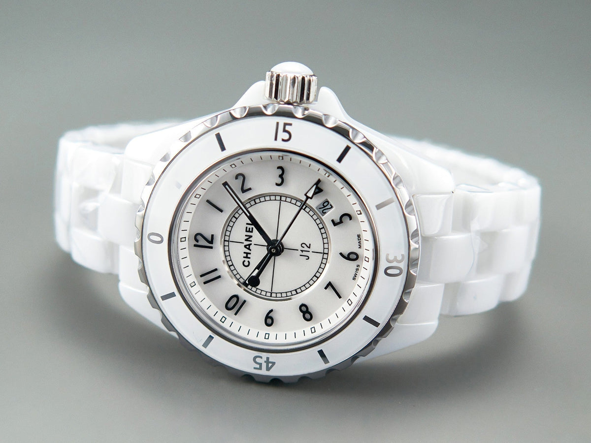 J12 Date Quartz White Ceramic Black Numerals White Dial