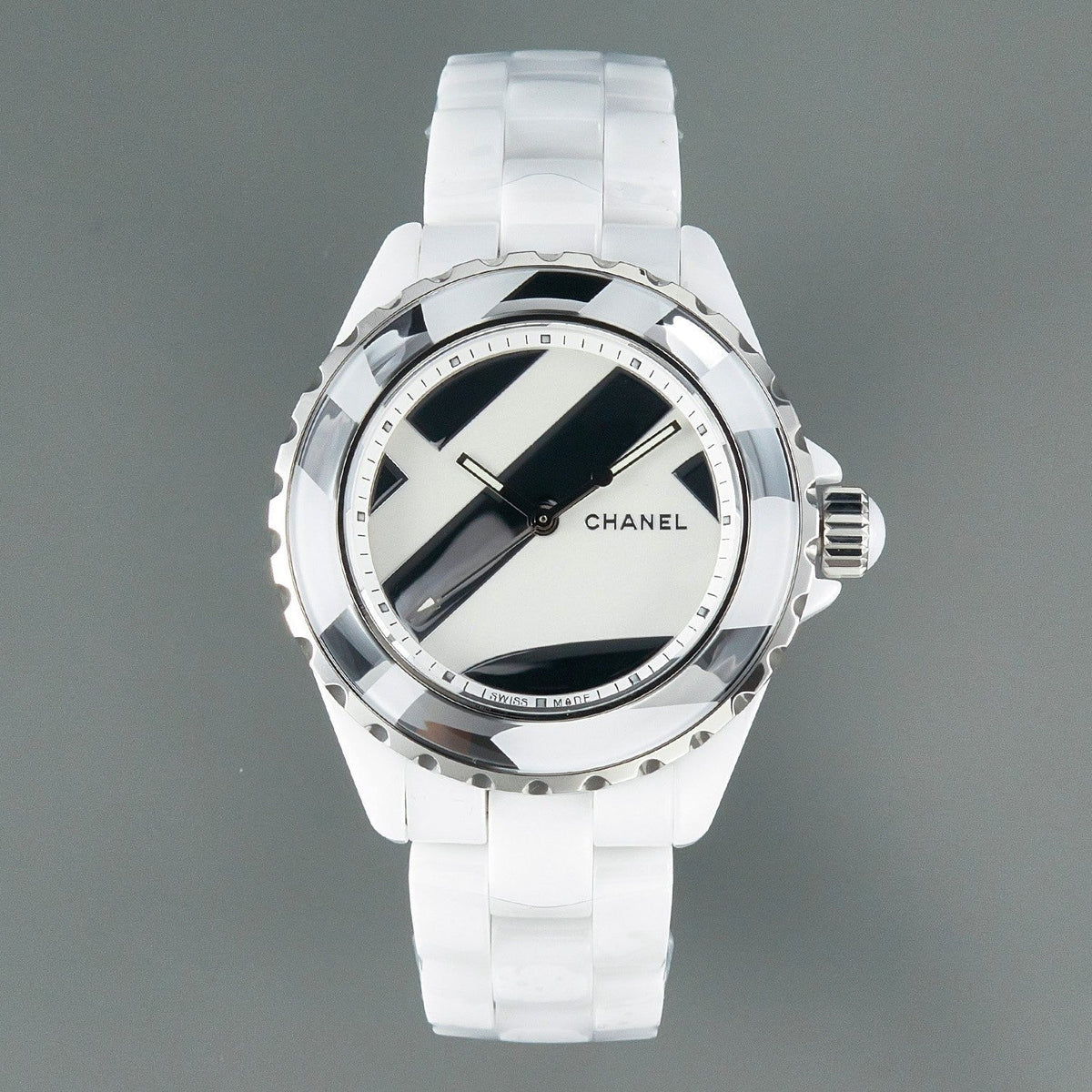 J12 38mm Automatic Limited Untitled H5582 White Ceramic Black White Dial