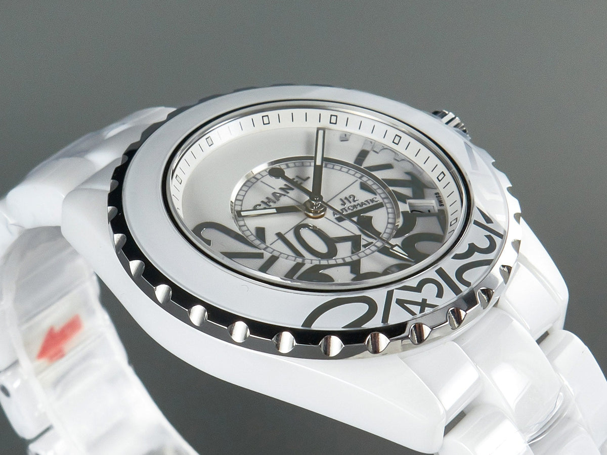 J12 Date 38mm Automatic White Ceramic Stainless Graffiti Limited