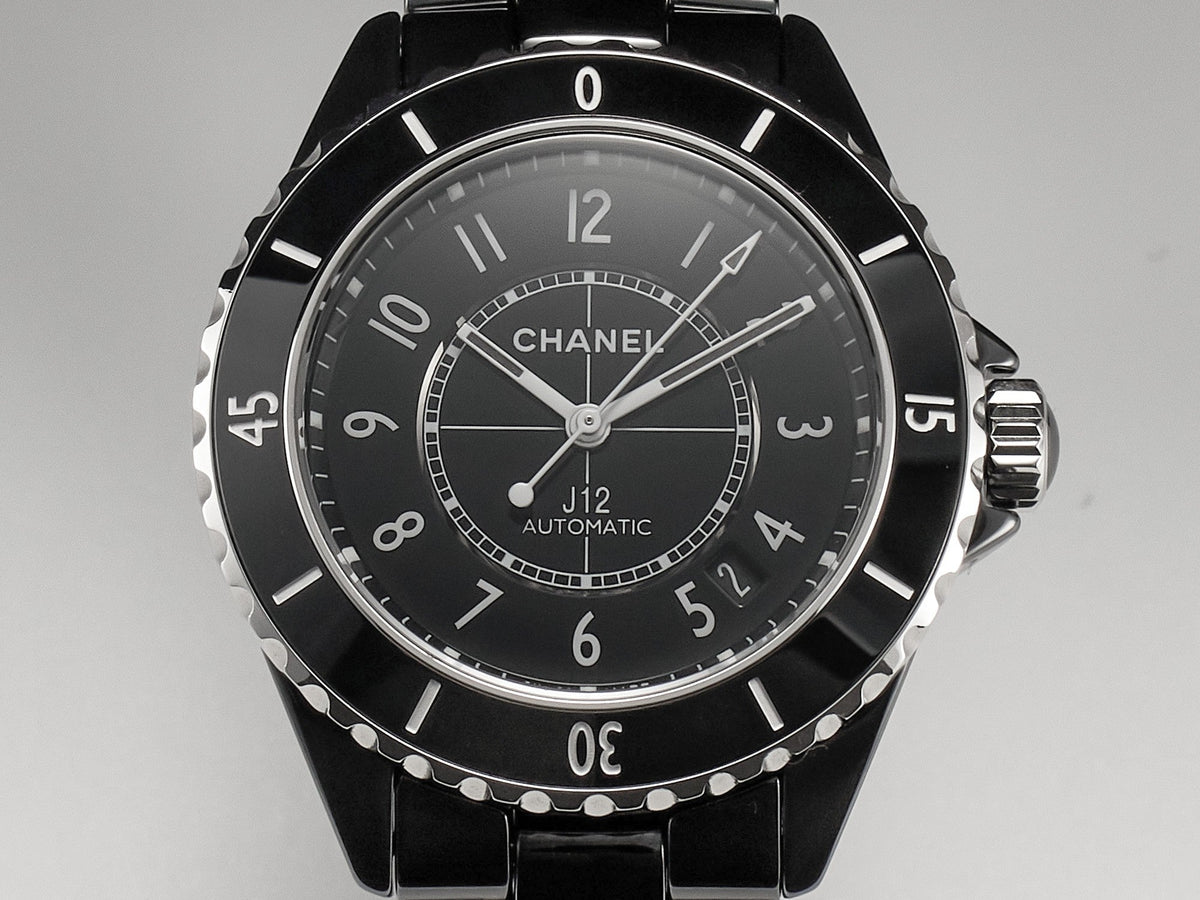 J12 Date Automatic Black Ceramic White Numerals Black Dial Black Steel Hands