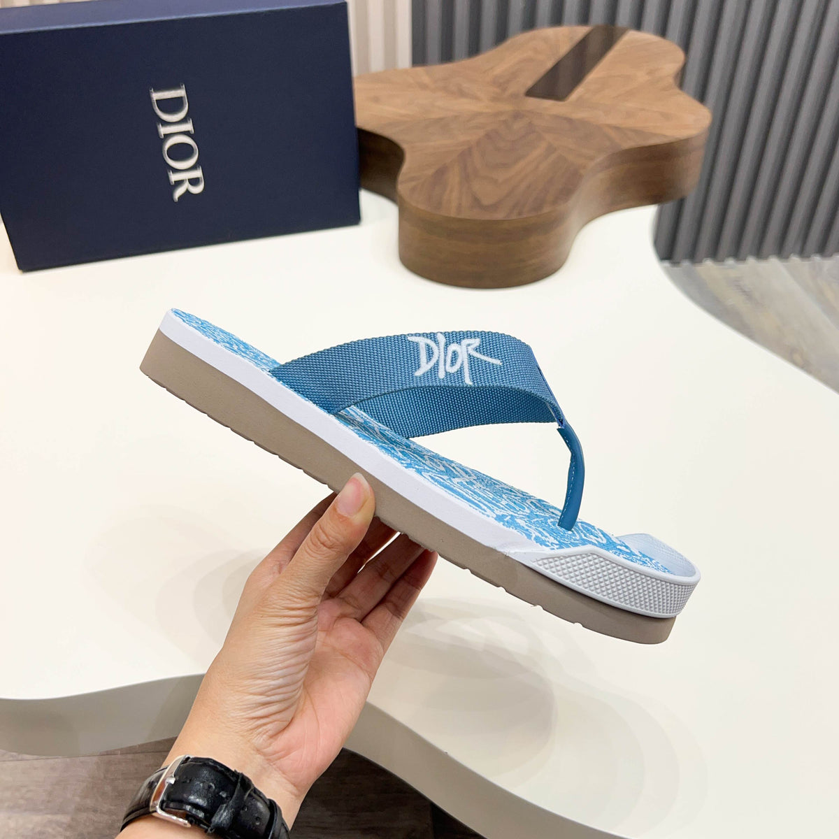 CD Alias Thong Sandals Blue Print Fabric 639094