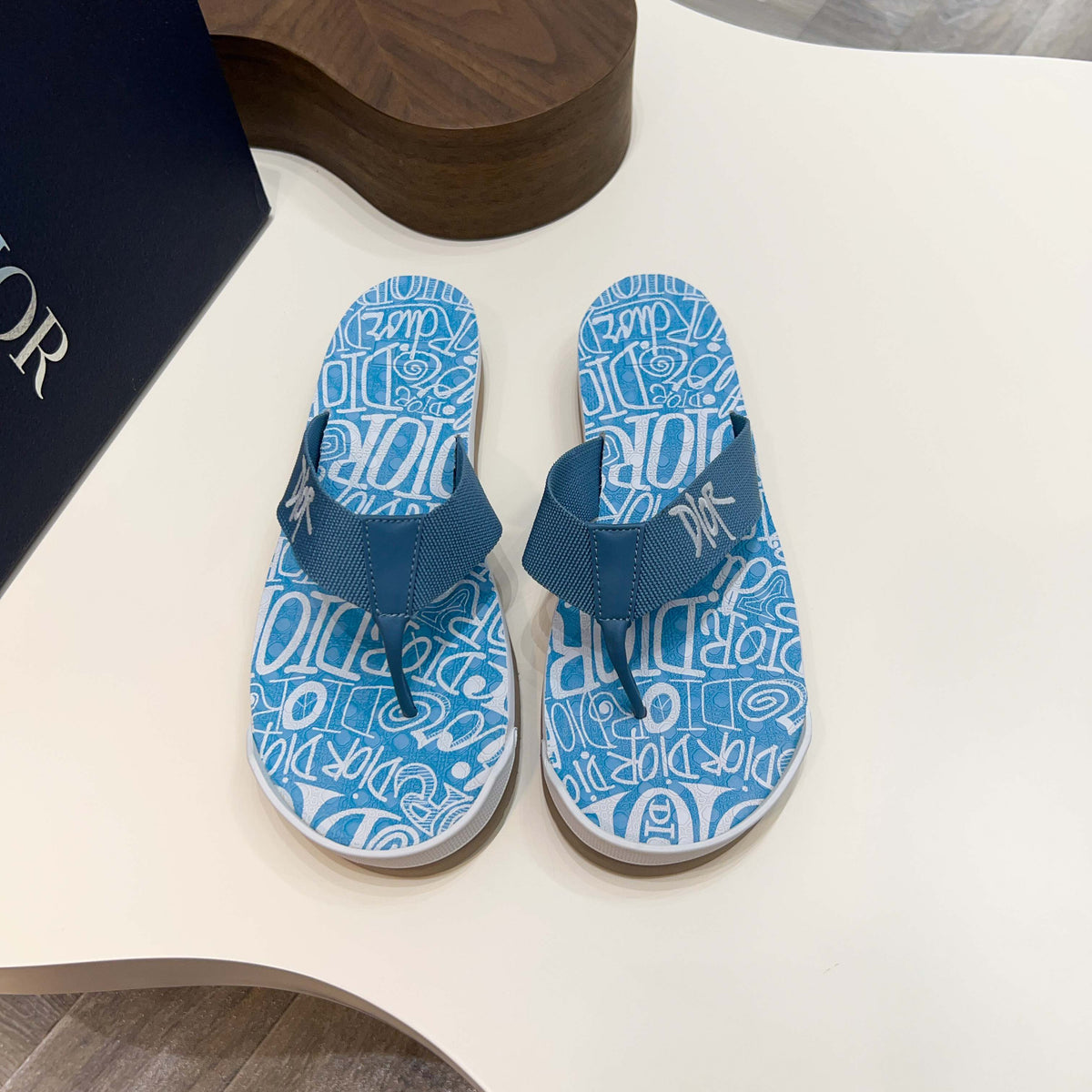 CD Alias Thong Sandals Blue Print Fabric 639094