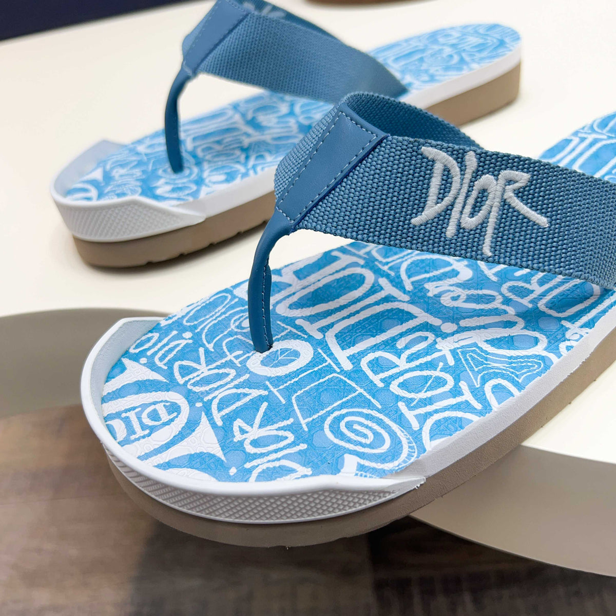 CD Alias Thong Sandals Blue Print Fabric 639094