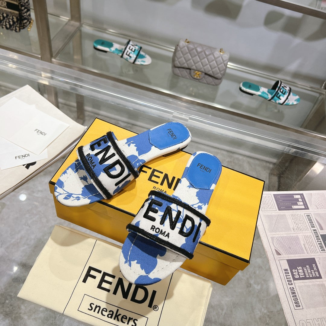FF Women Signature Slides Blue White Canvas Slide