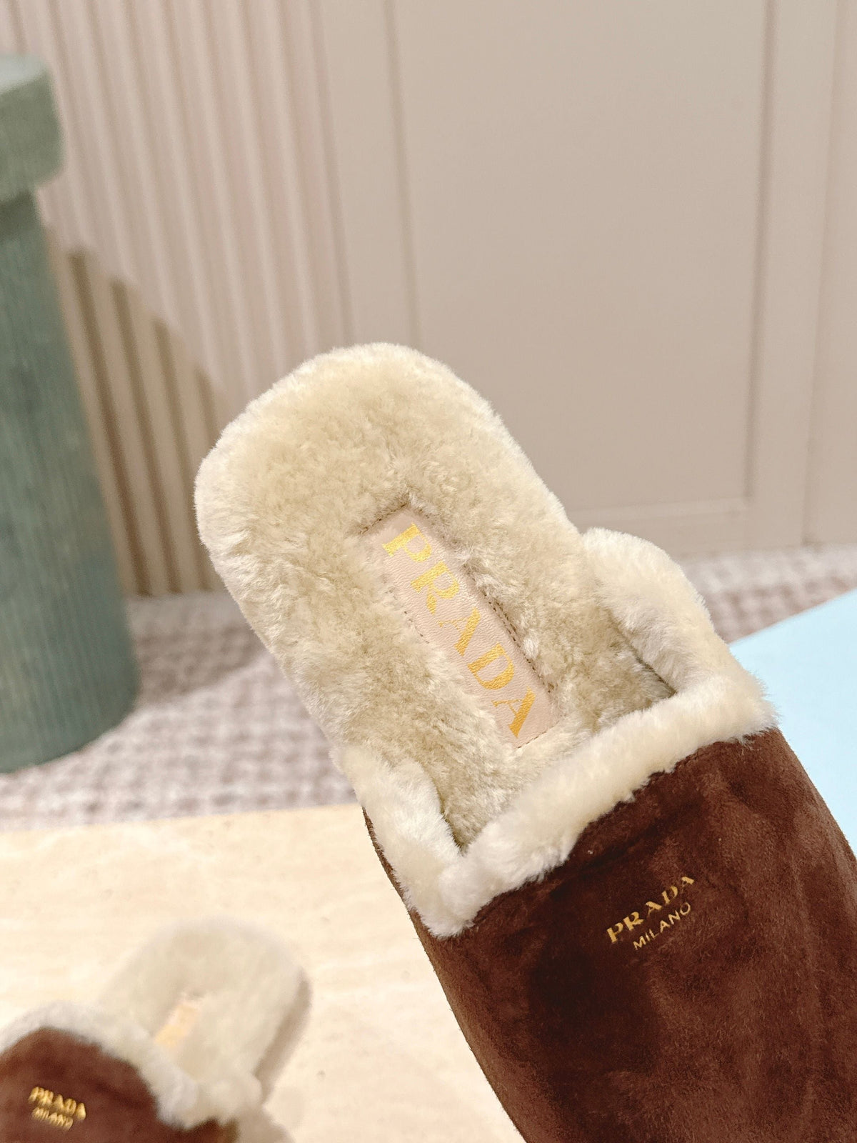 Pra 2025 Mule Brown Beige Suede Wool 556282