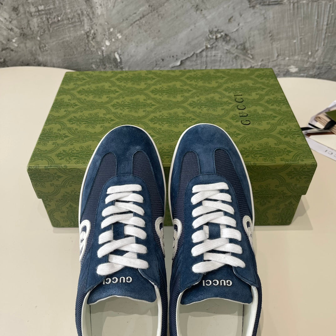GG Low Sneaker Navy Blue Canvas Suede Calfskin