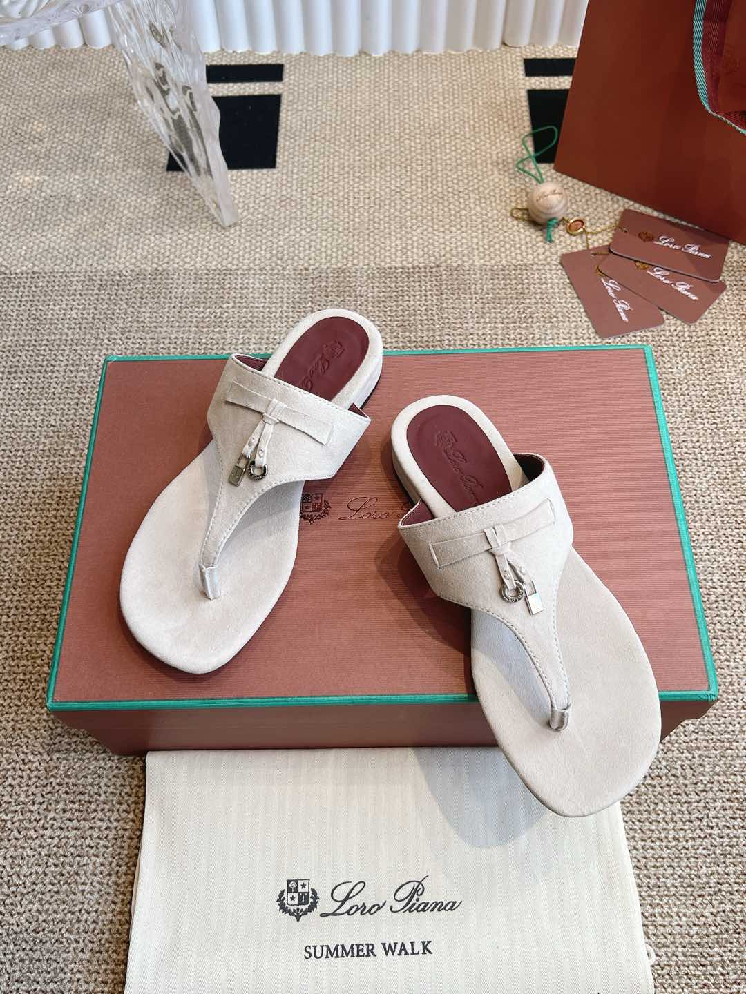 LP 25C Thong Slide Sandal White Suede 208108