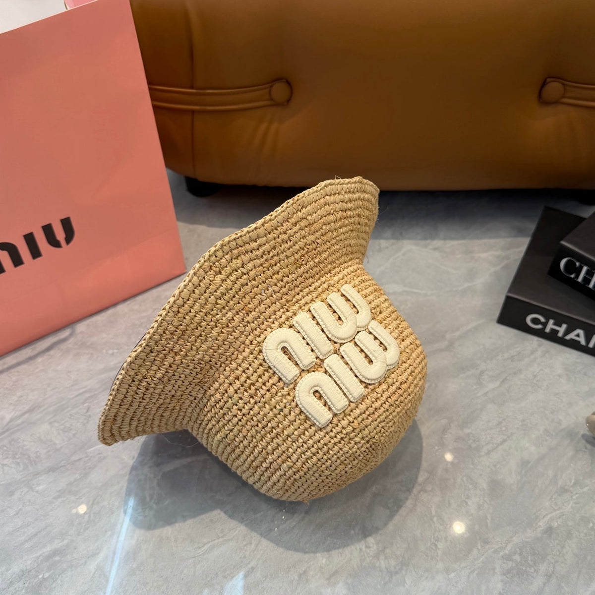 Miumiu Straw Hat with Logo 379596