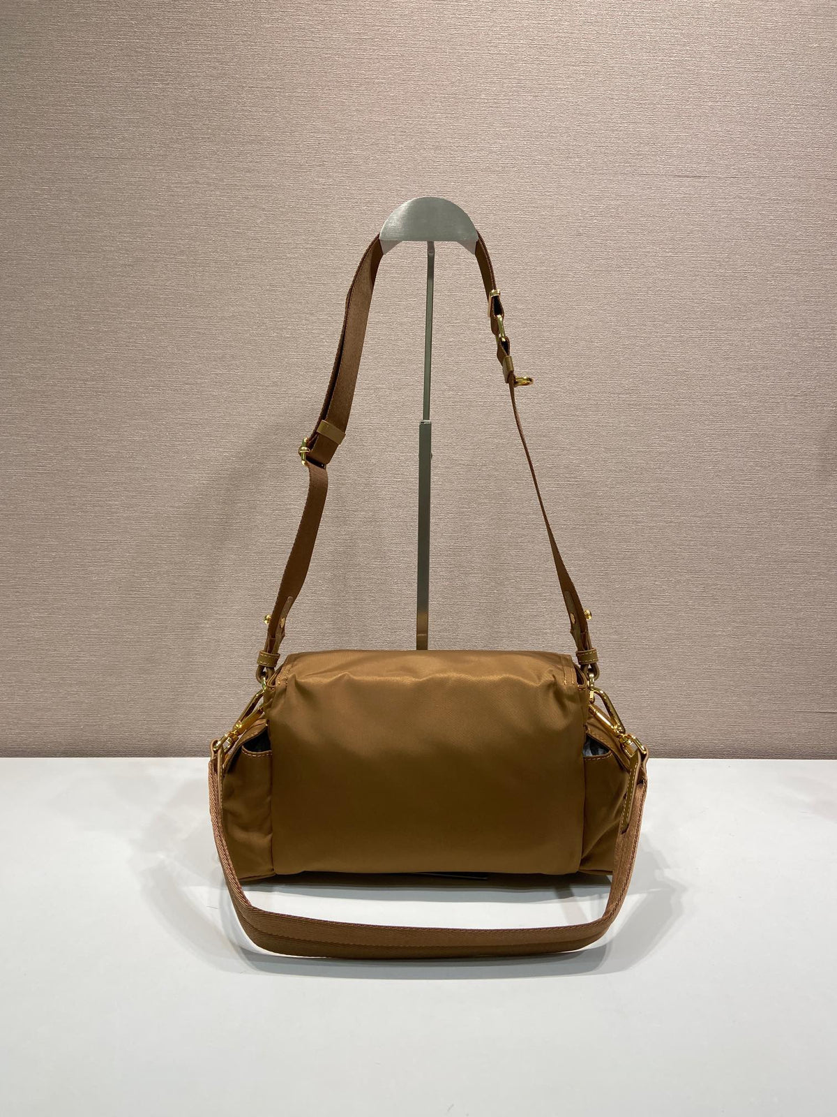PRA Shoulder Bag Brown Re-Nylon and Saffiano Leather