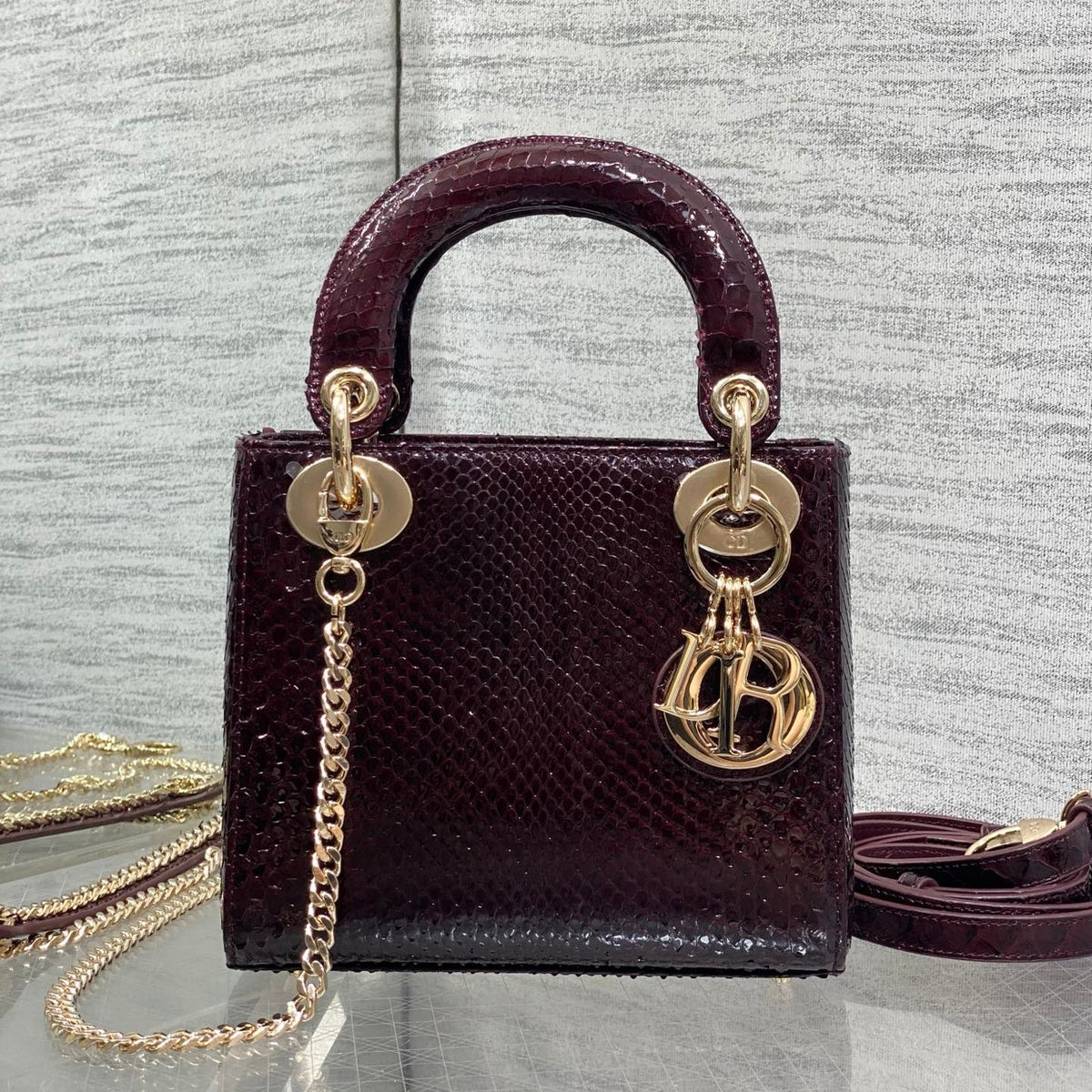 Dior 2026 Snakeskin Print Lady Dior Bag 17cm Leather 408666
