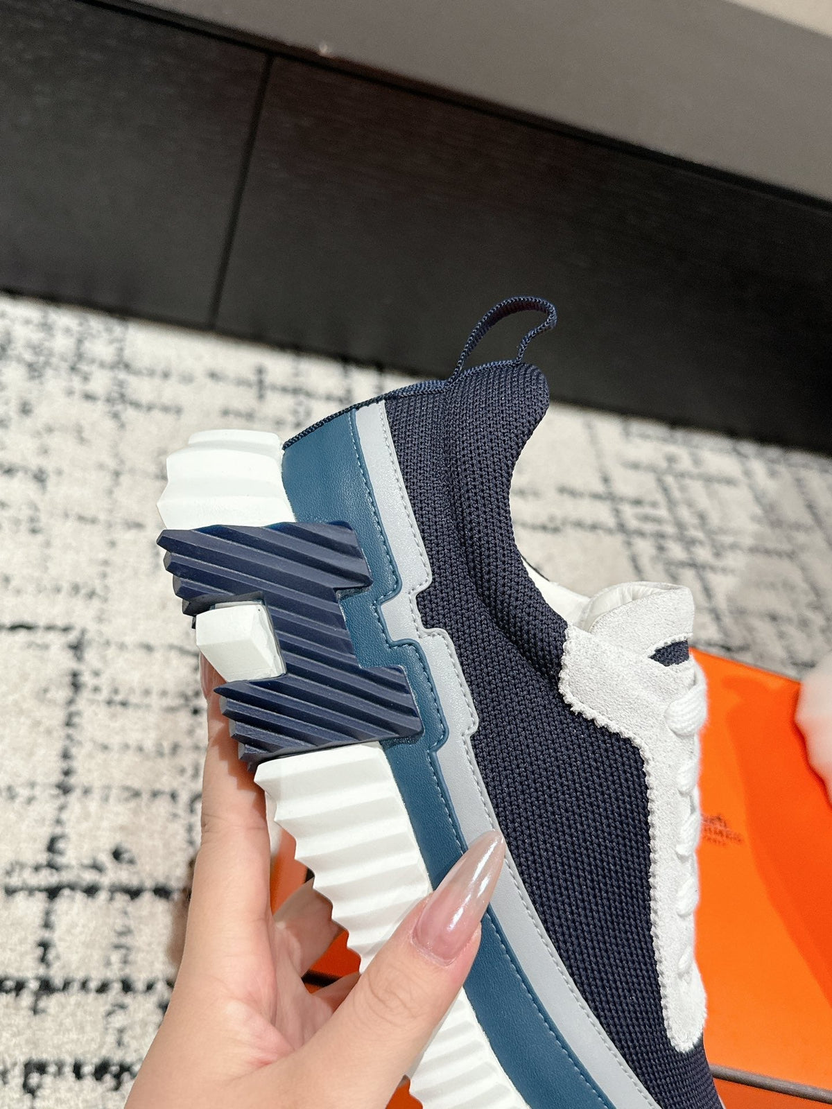 HM Sneaker In Charcoal Blue Mesh Fabric 985314