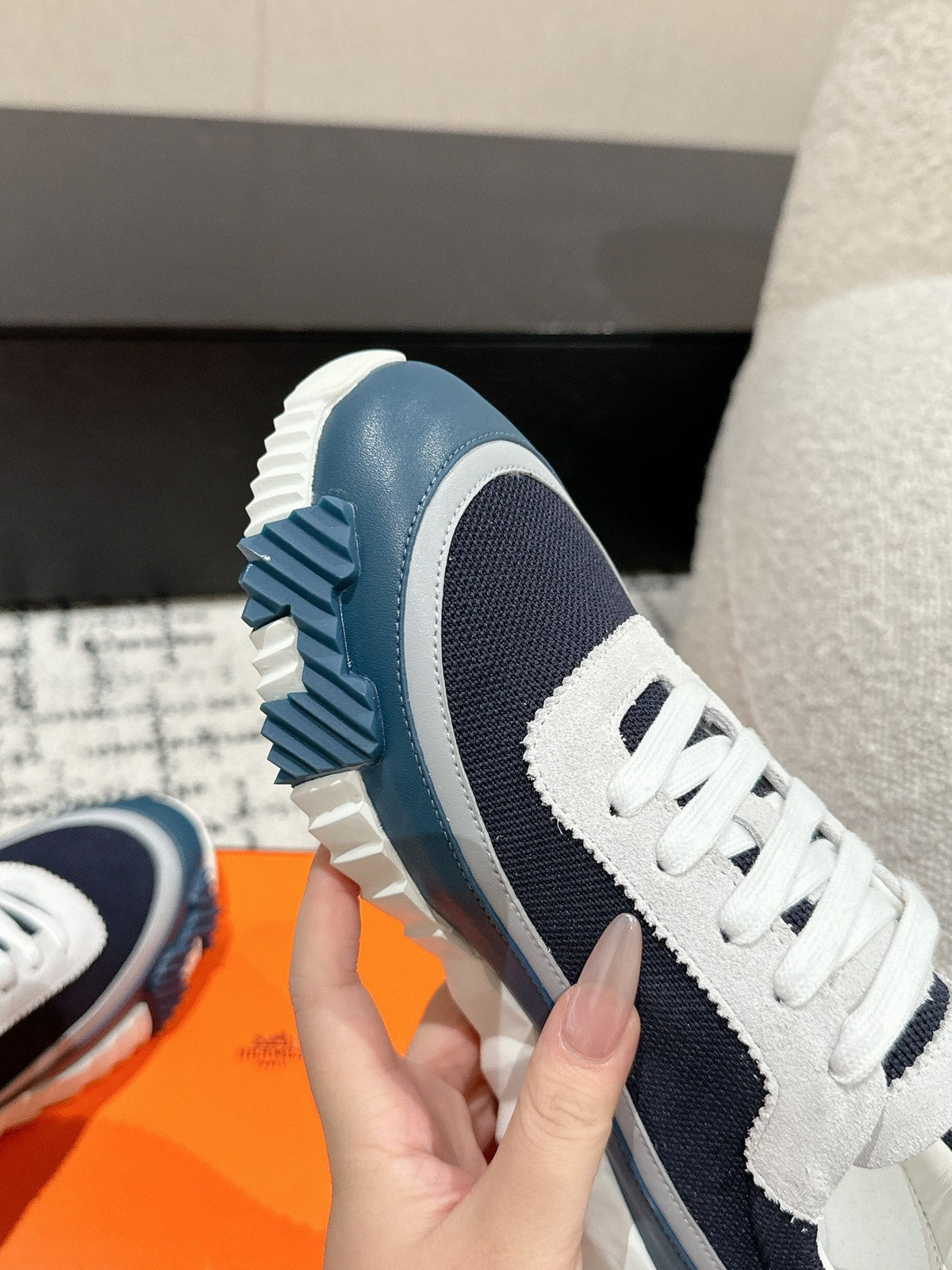 HM Sneaker In Charcoal Blue Mesh Fabric 985314