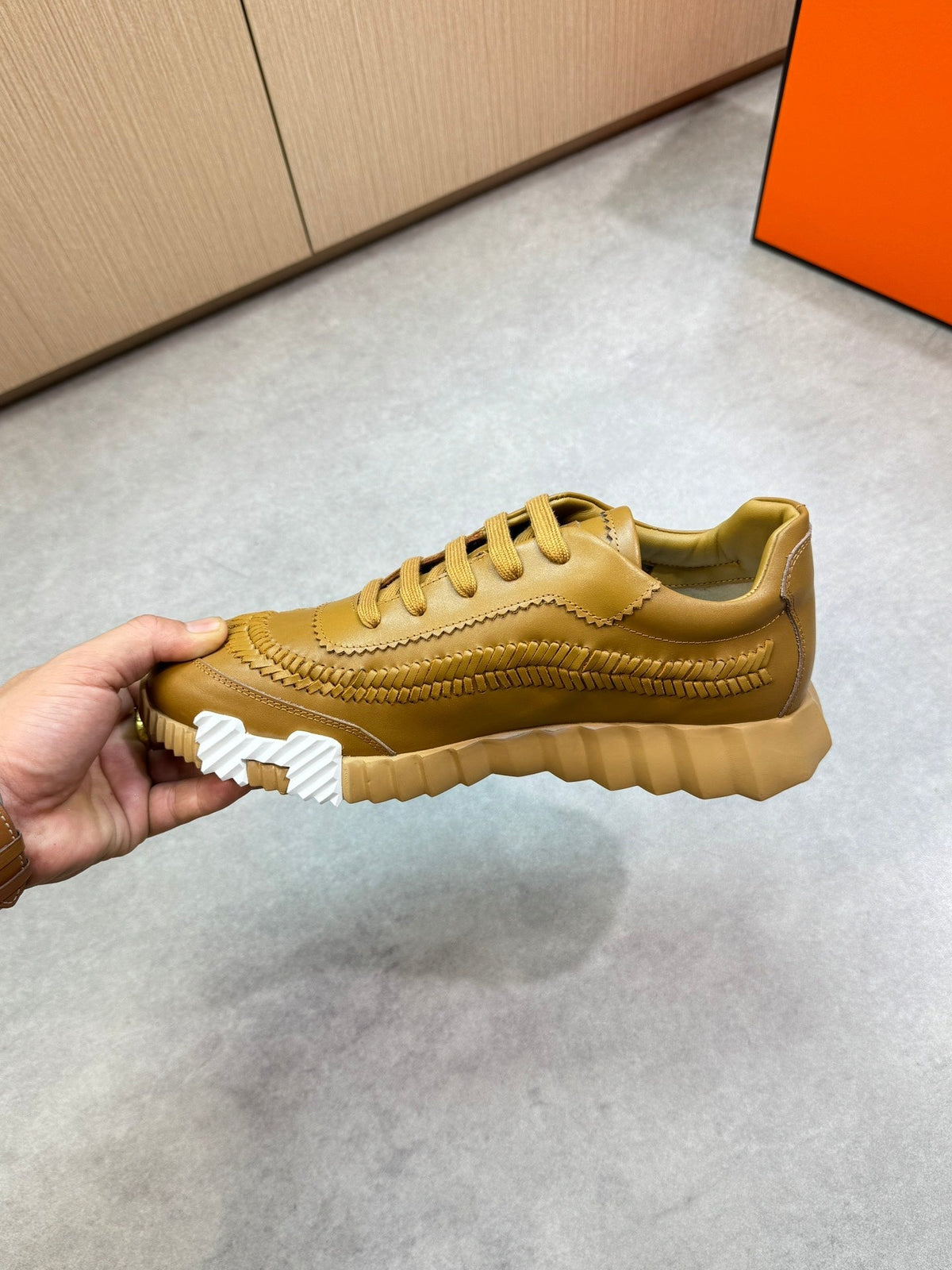 HM Men's Bouncing Sneaker Light Brown Calfskin 708235