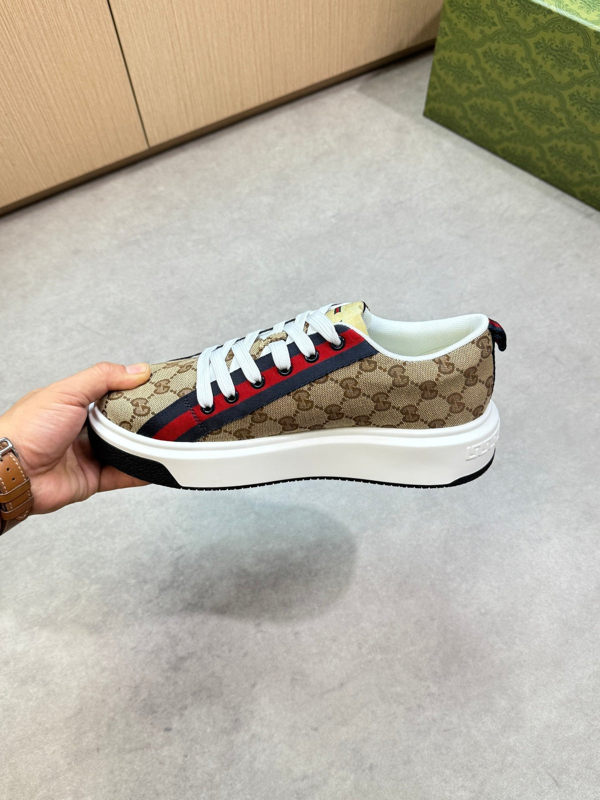 GG Men's Web Sneaker Brown Canvas 722443