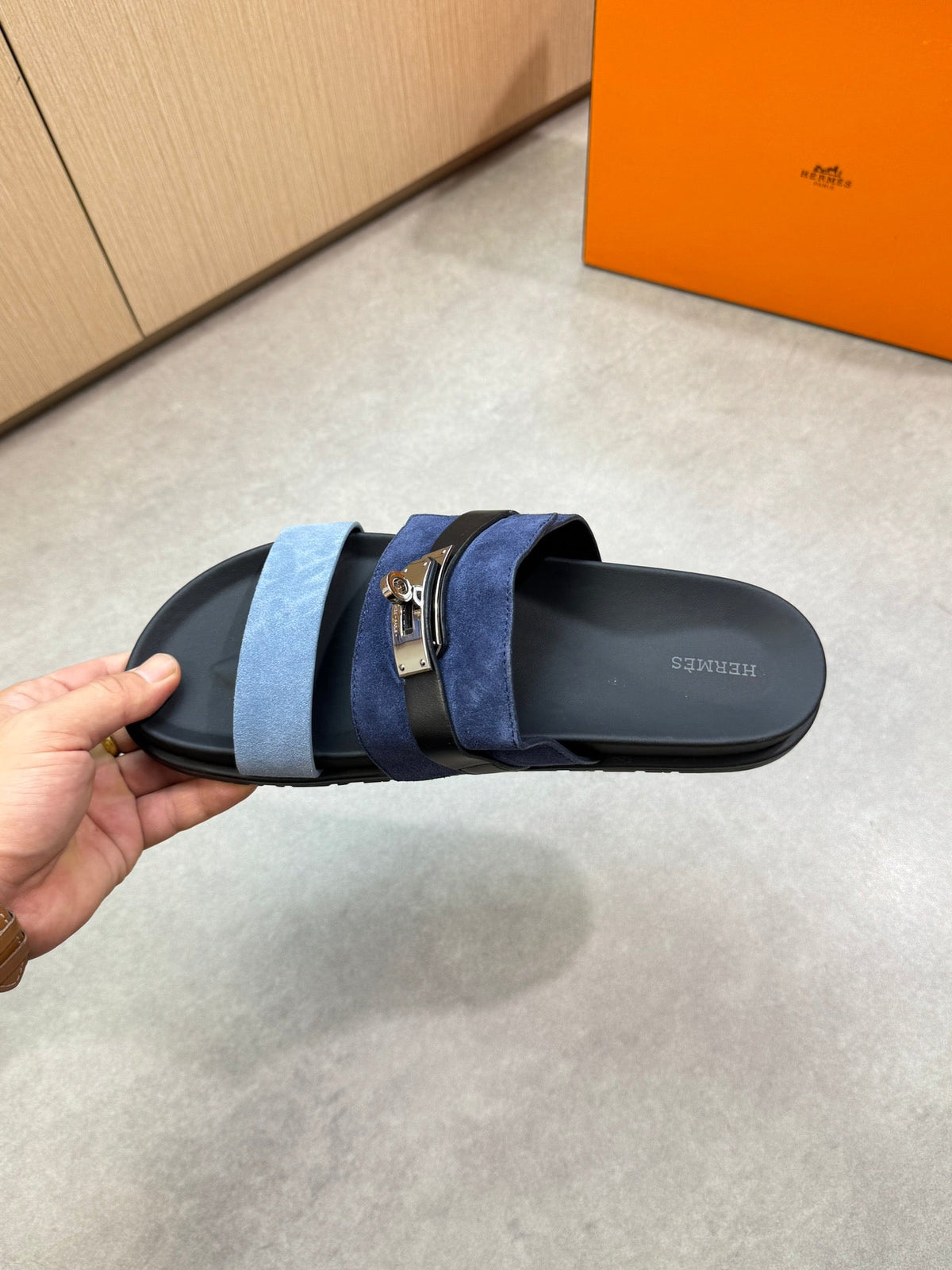 HM Men's Jackson Sandals Blue Calfskin Suede 722040