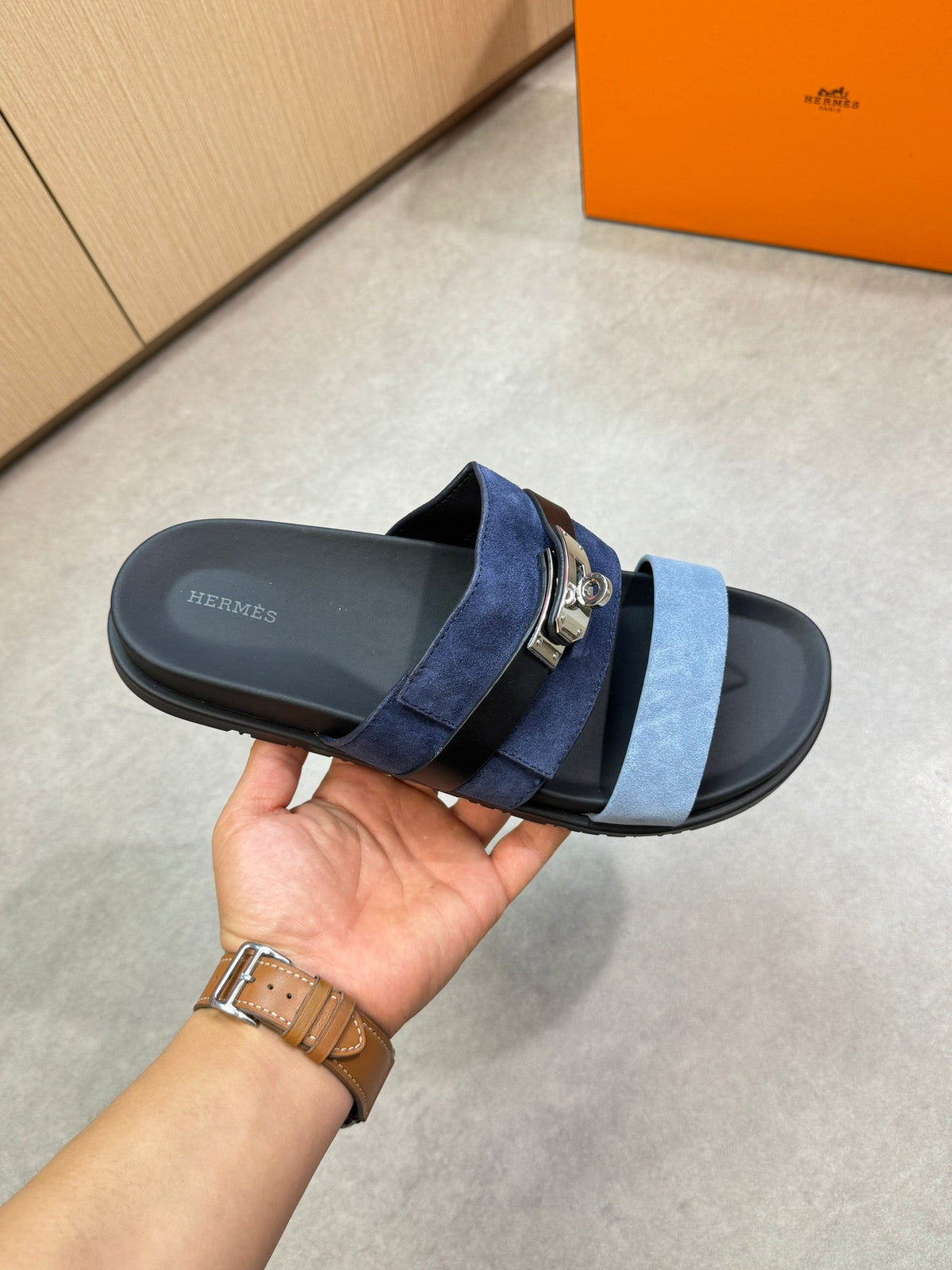 HM Men's Jackson Sandals Blue Calfskin Suede 722040
