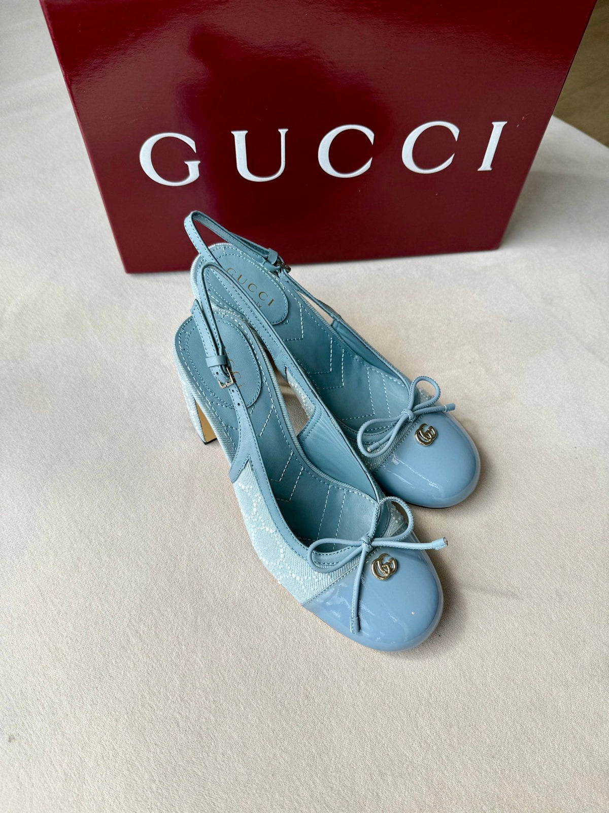 Gucci 2026 Marmont GG Slingback 80mm Denim 985640