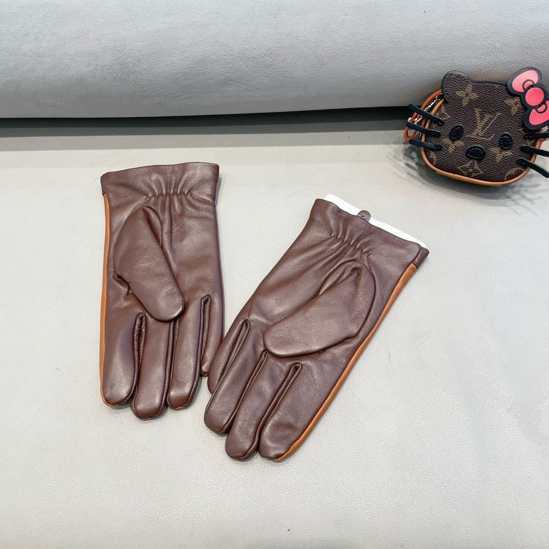 LV Gloves In Brown Orange Lambskin 456271