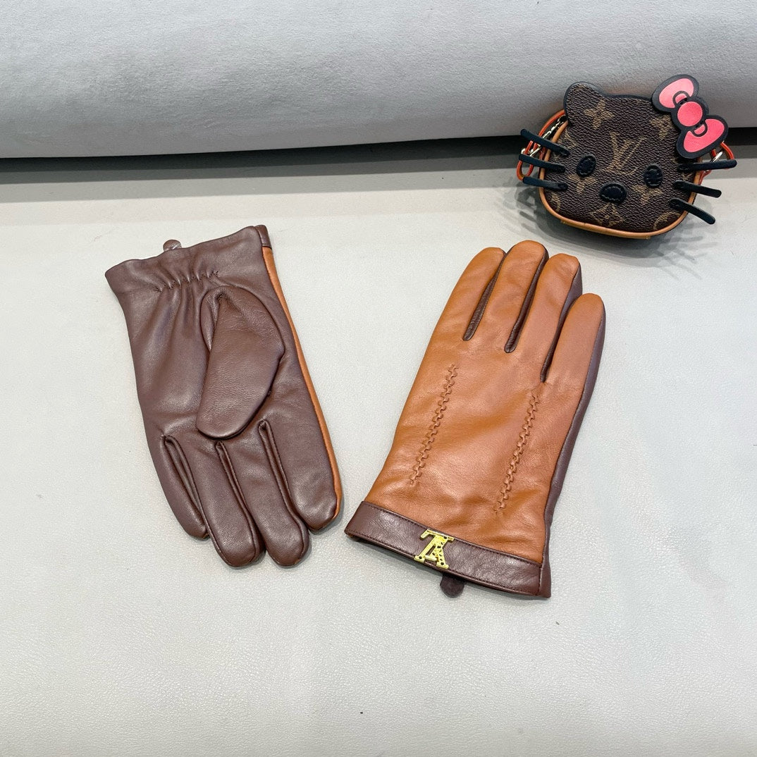 LV Gloves In Brown Orange Lambskin 456271