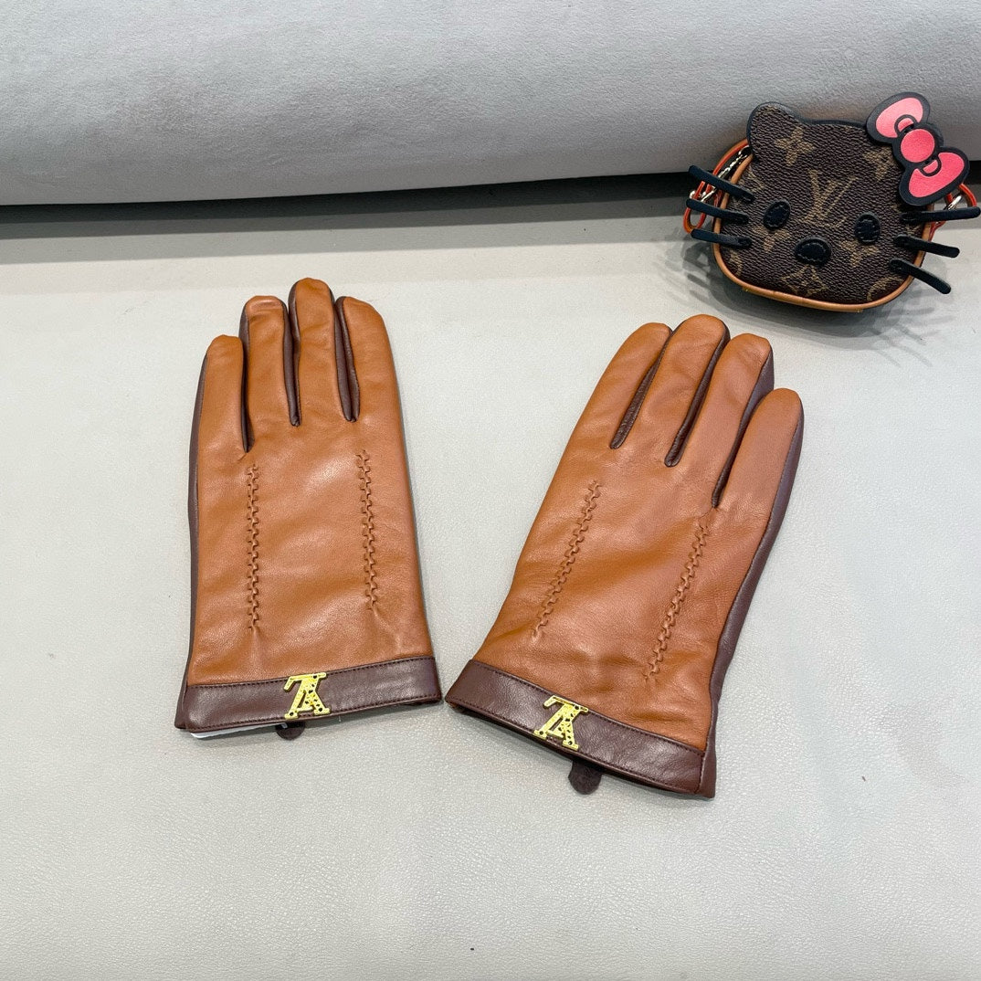 LV Gloves In Brown Orange Lambskin 456271