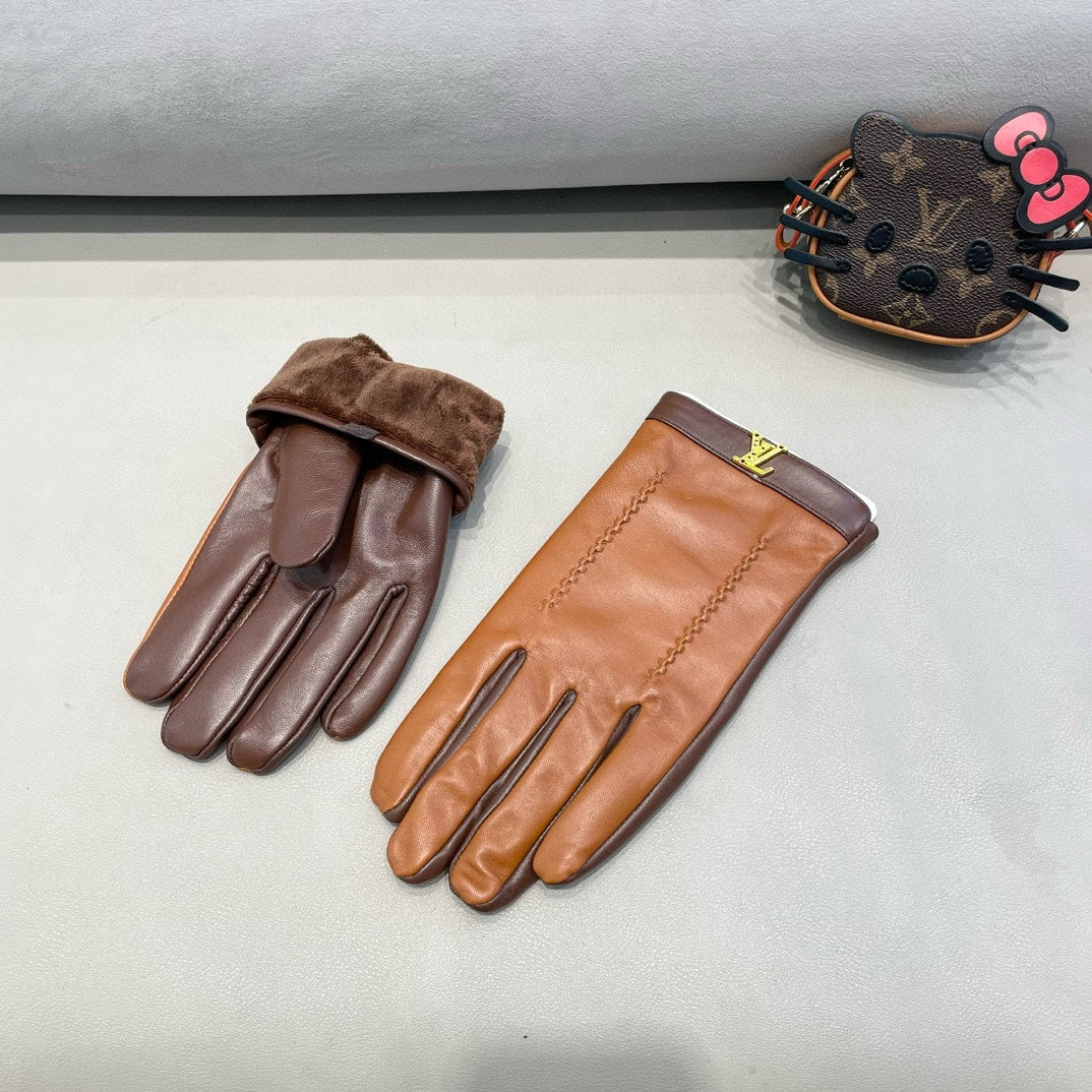 LV Gloves In Brown Orange Lambskin 456271