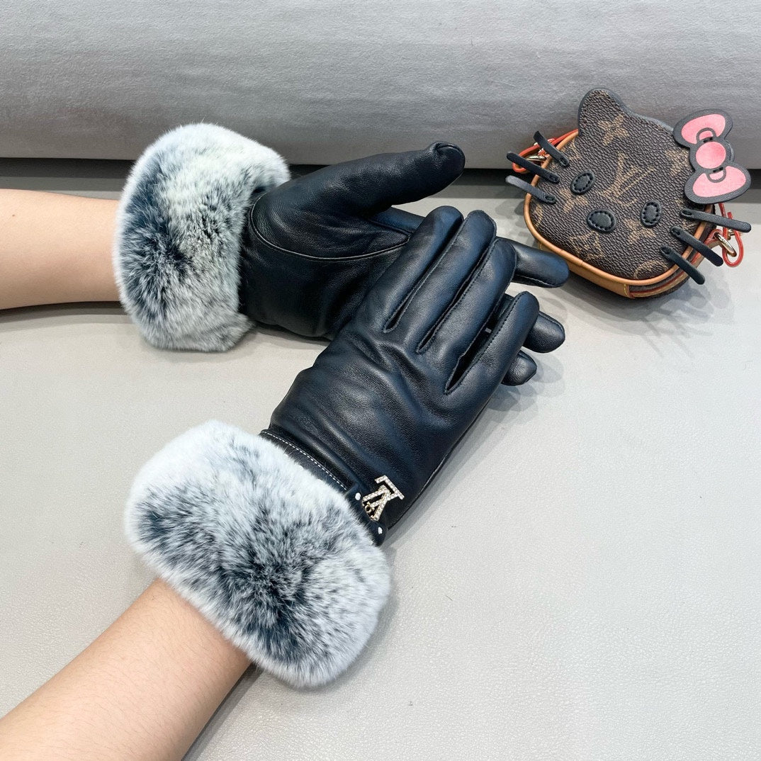 LV Gloves In Black Lambskin And Rabbit Fur  462407