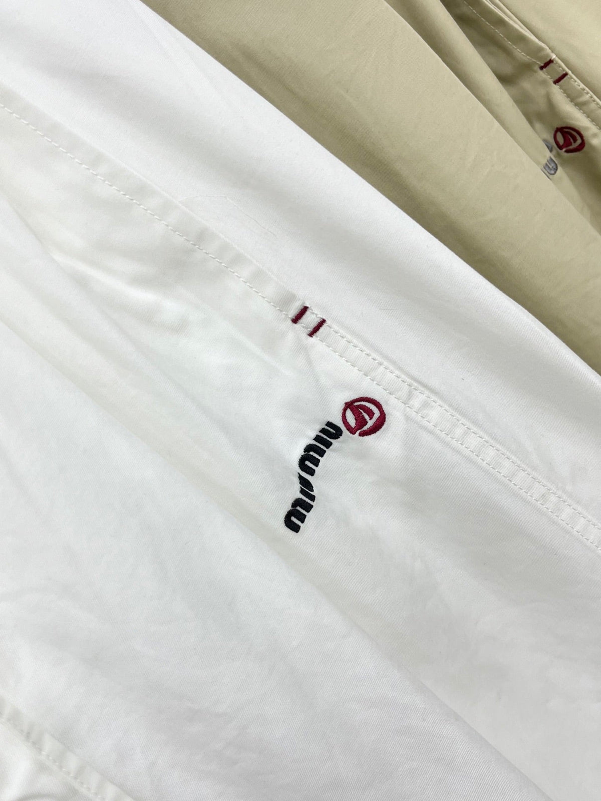 Miumiu 2026 Drawstring Pant White and Beige Nylon Fabric