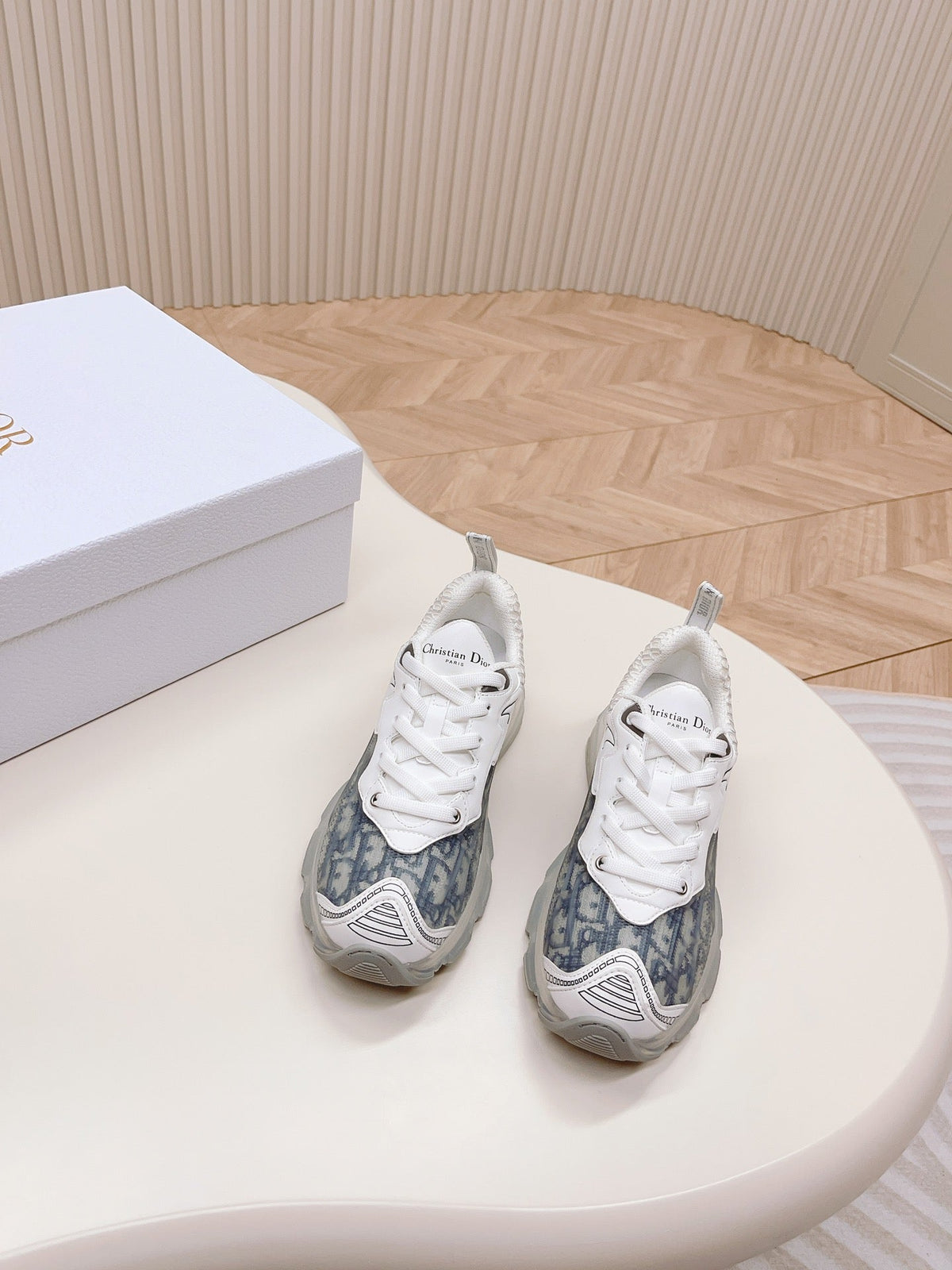 CD 26s Chrono Sneakers White Blue Canvas Rubber Mesh 643750