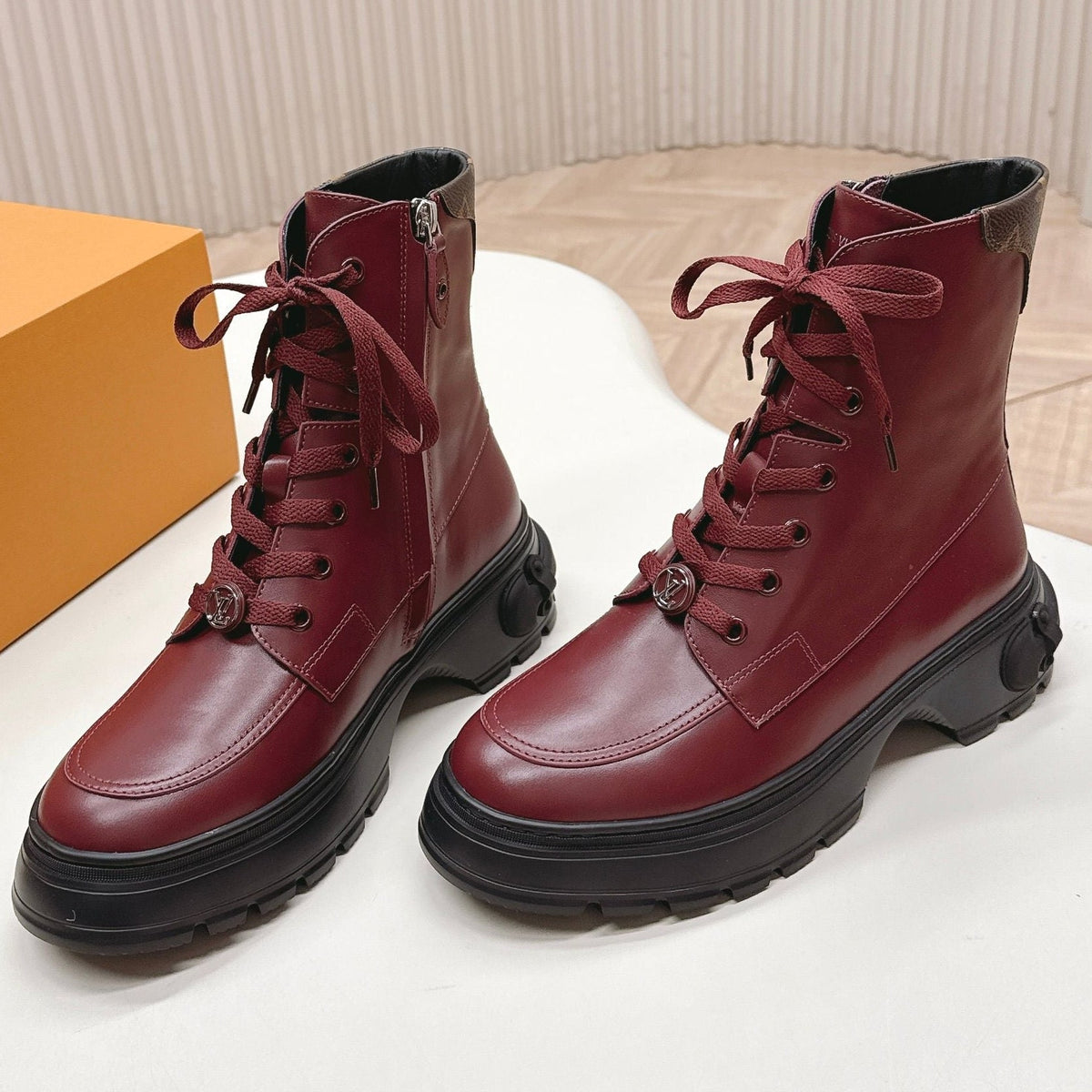 LV 2026 Laureate Platform Desert Boot Burgundy Calfskin 595452