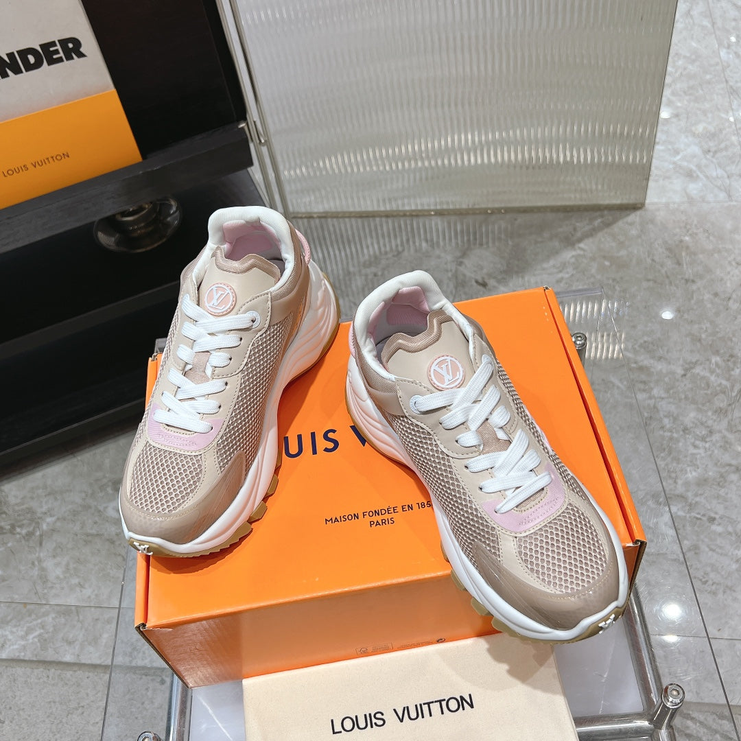 LV Run 55 Sneaker 50mm Brown Pink Polyester Mesh Fabric