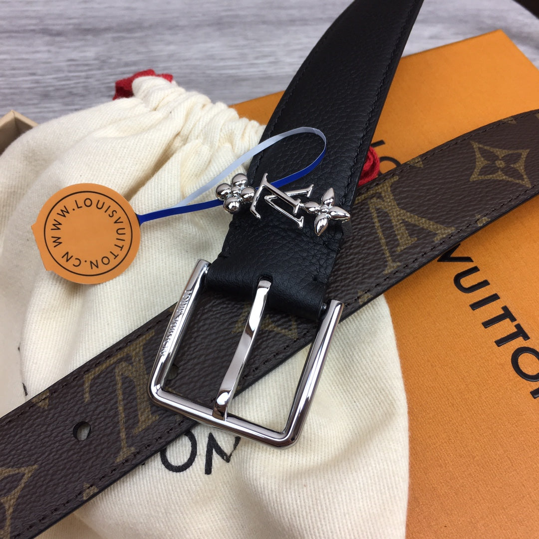 LV BLOOM 30MM BELT BLACK CALFSKIN SILVER HARDWARE