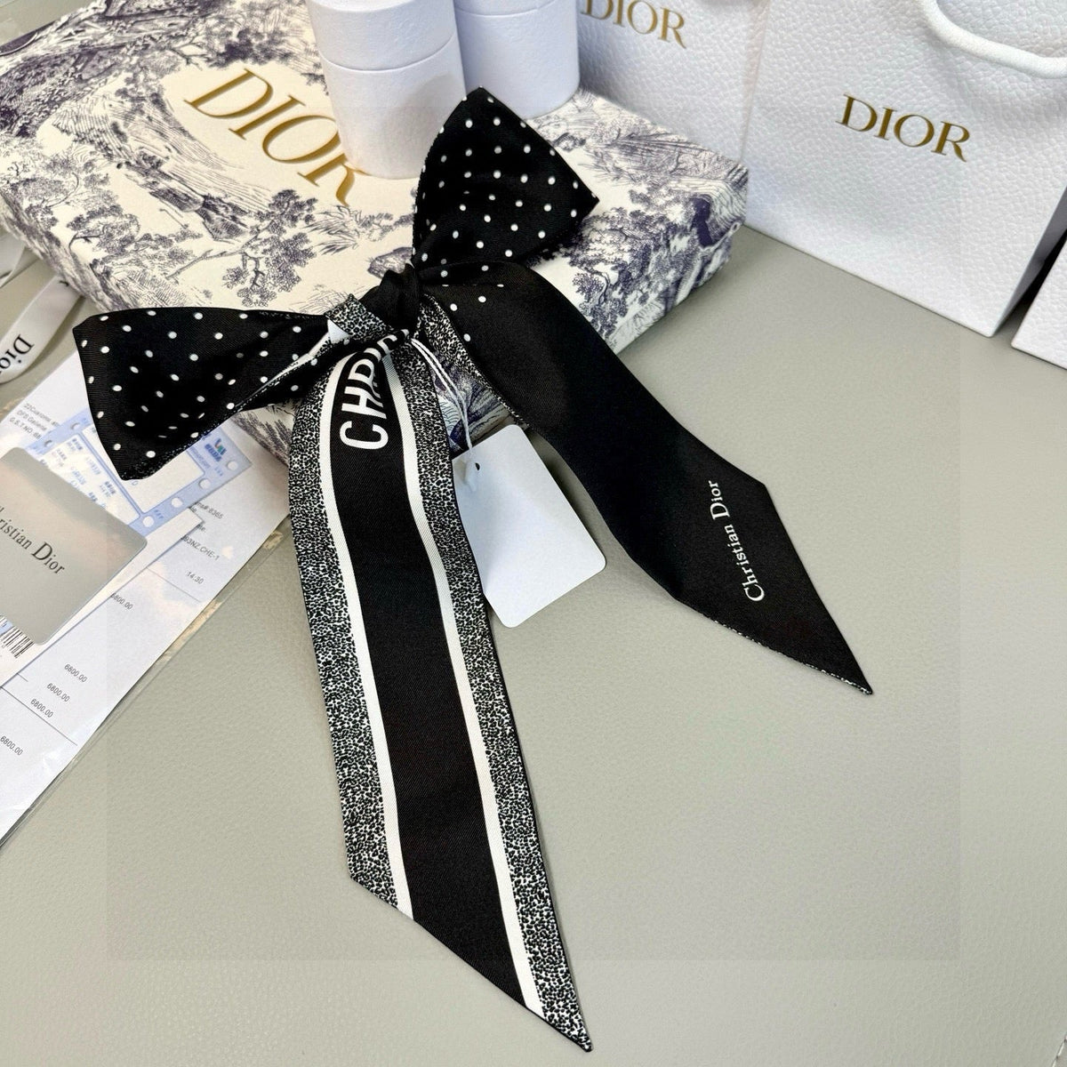 CD Twilly Mini Scarf 105cm Black Mulberry Silk 957049