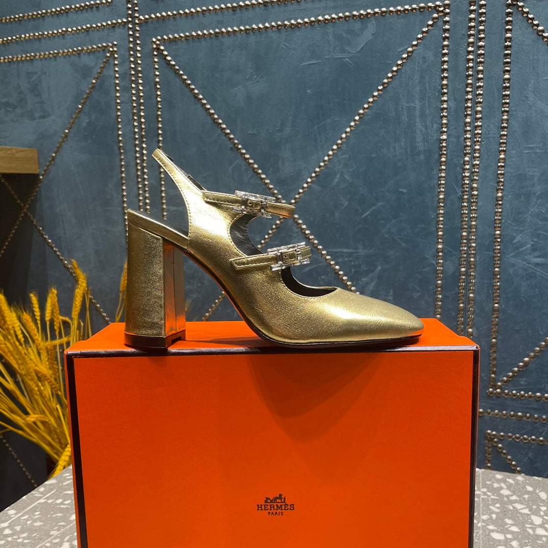 HM Jackie 80 Pump Gold Cowhide  962921