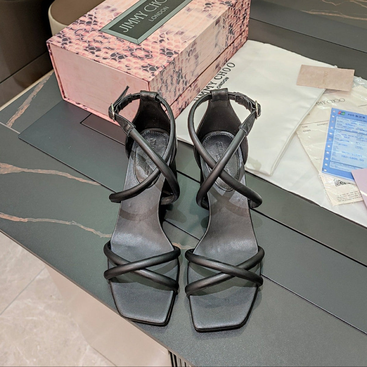 Jimmy 25 Sandal Heels Black Cowhide 240086