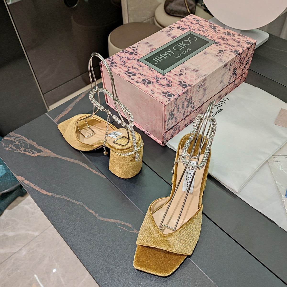 Jimmy 25 Saeda 85mm Sandals Corn Yellow Velvet 240085