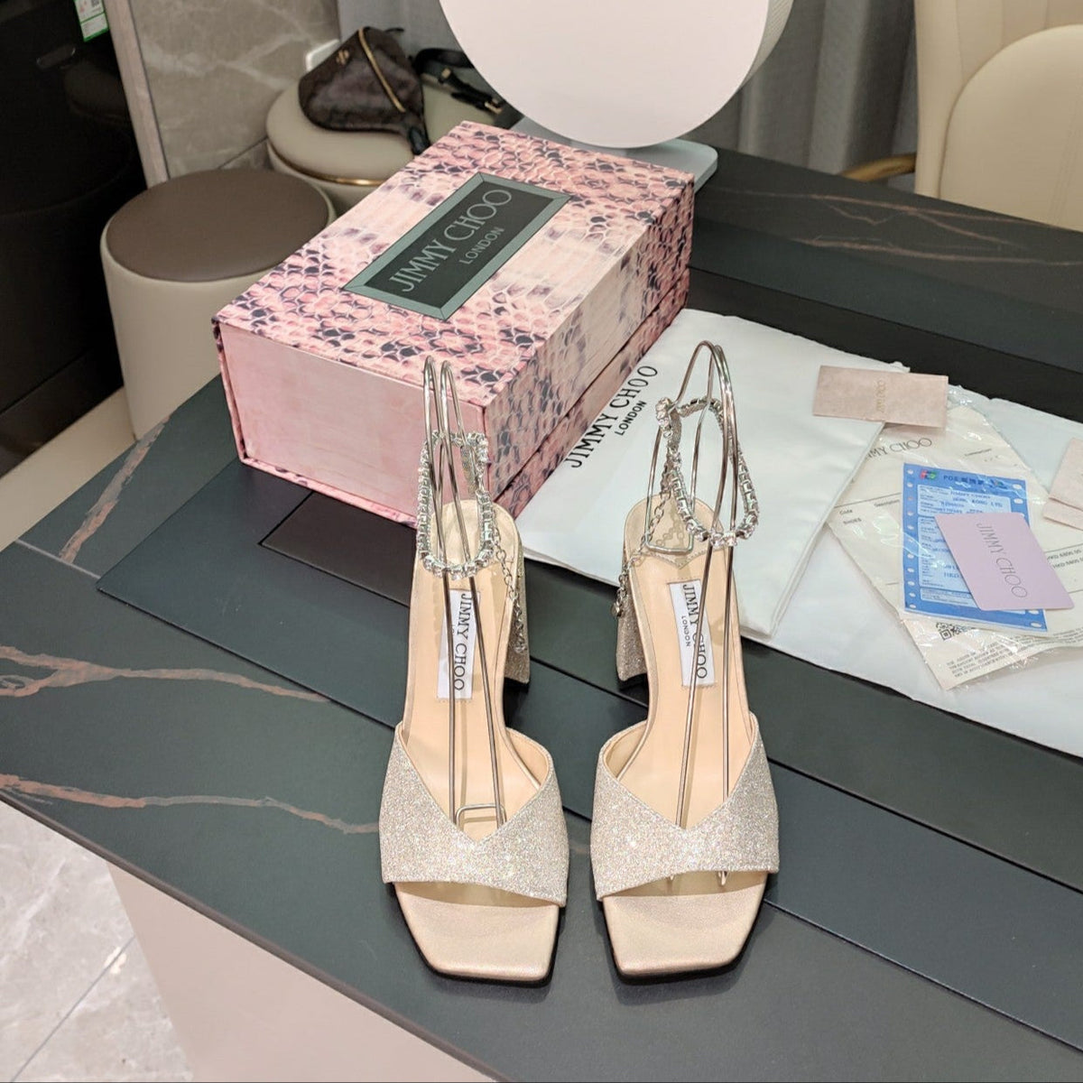 Jimmy 25 Saeda 85mm Sandals Beige Cream Sheepskin 240084