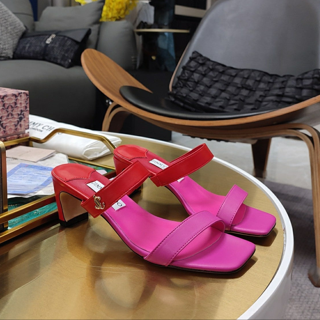 Jimmy 25 Kyda Nappa Sandals 55MM Fuchsia and Pink Leather 240108