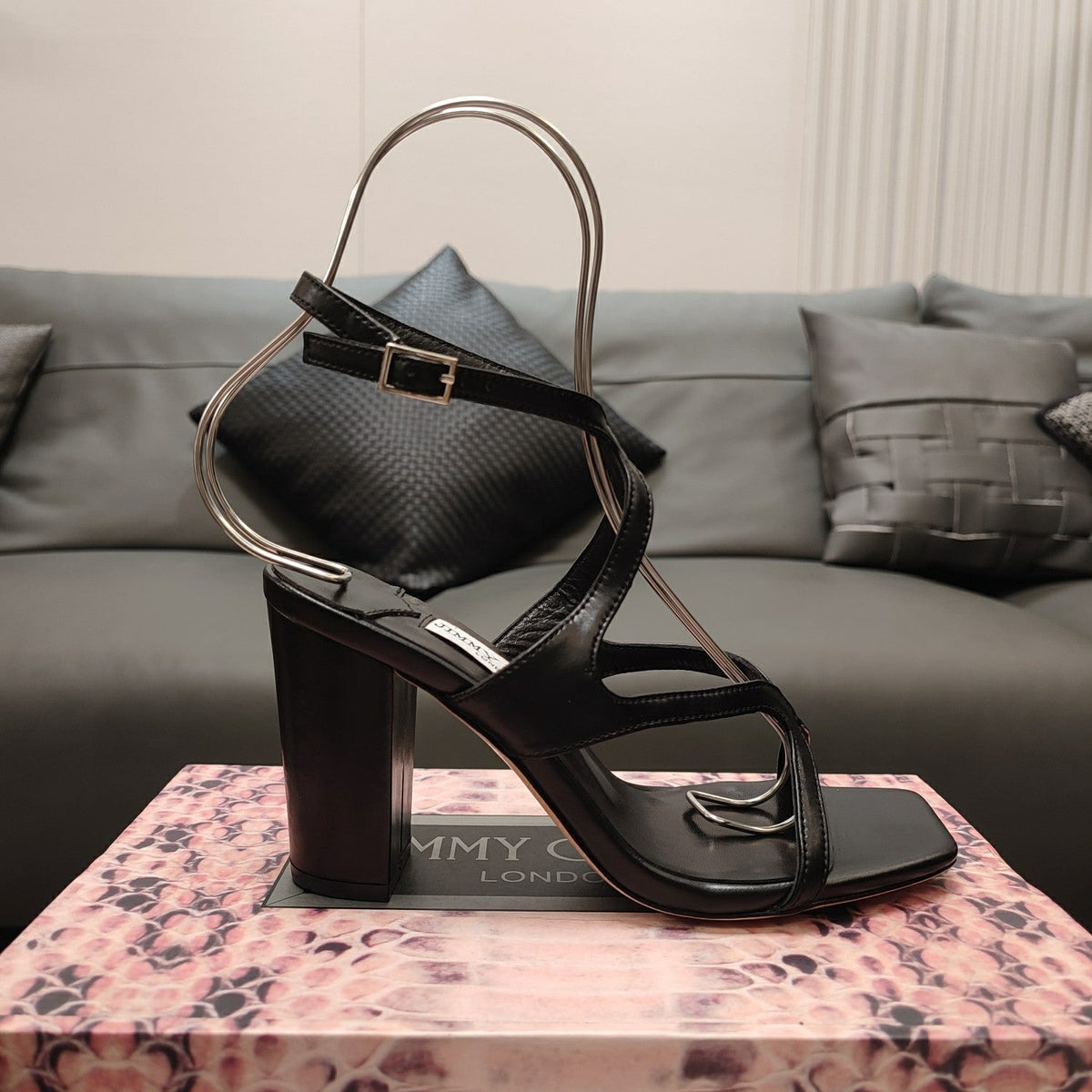Jimmy 25 Azie Colorblock Sandal 11CM Black Calfskin 240109