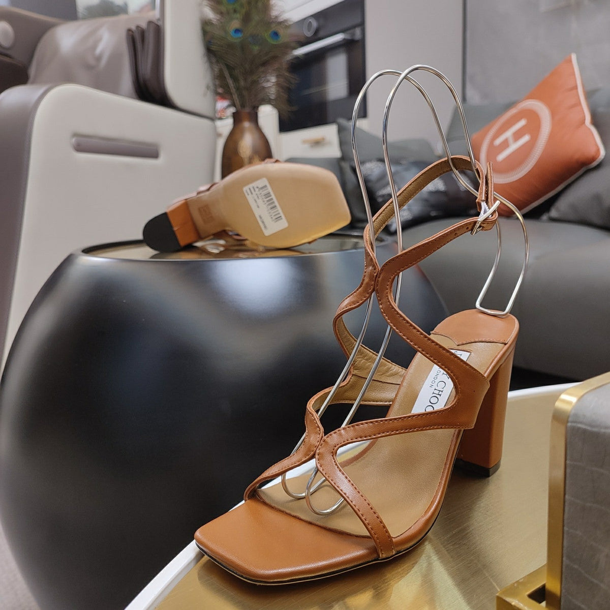 Jimmy 25 Azie Colorblock Sandal 11CM Brown Calfskin 240110