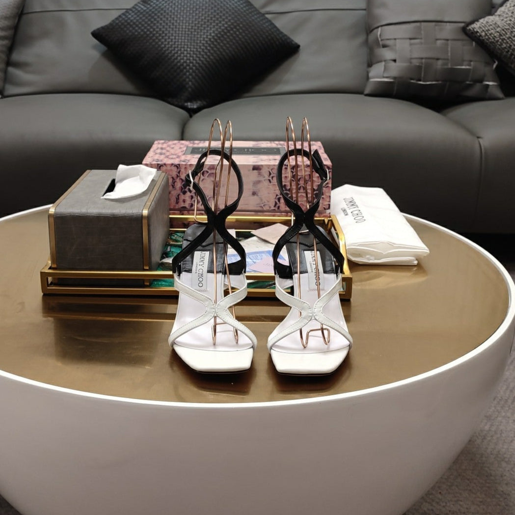 Jimmy 25 Azie Colorblock Sandal 11CM White mix Black Calfskin 240112
