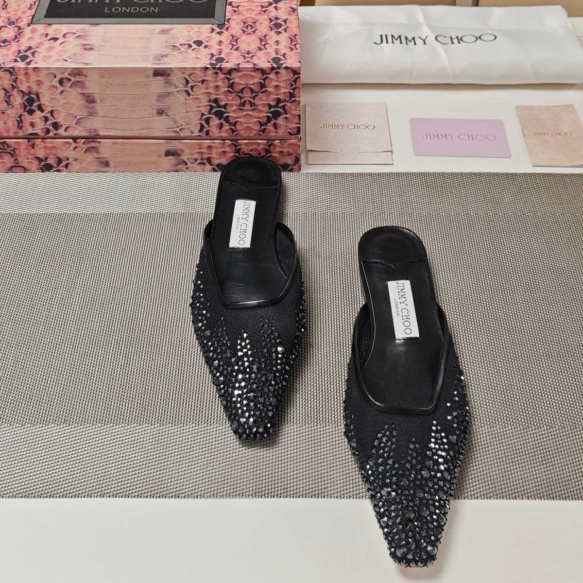 Jimmy 25 Mule Flats Black Mesh Gauze 240055