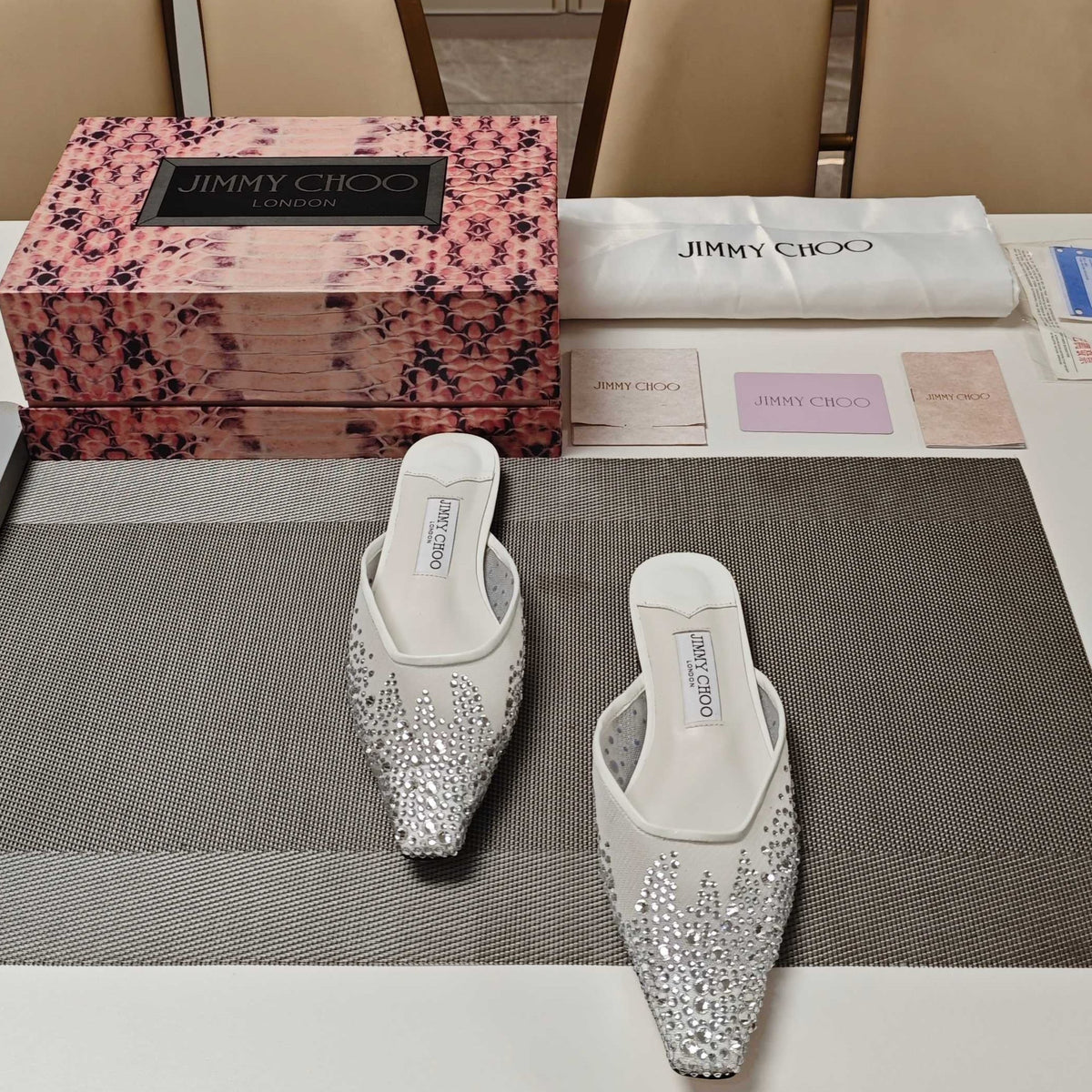 Jimmy 25 Mule Flats White Mesh Gauze 240056