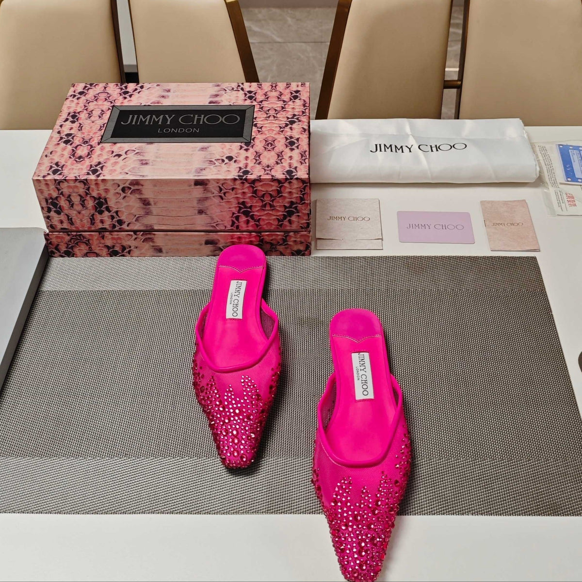 Jimmy 25 Mule Flats Deep Pink Mesh Gauze 240057