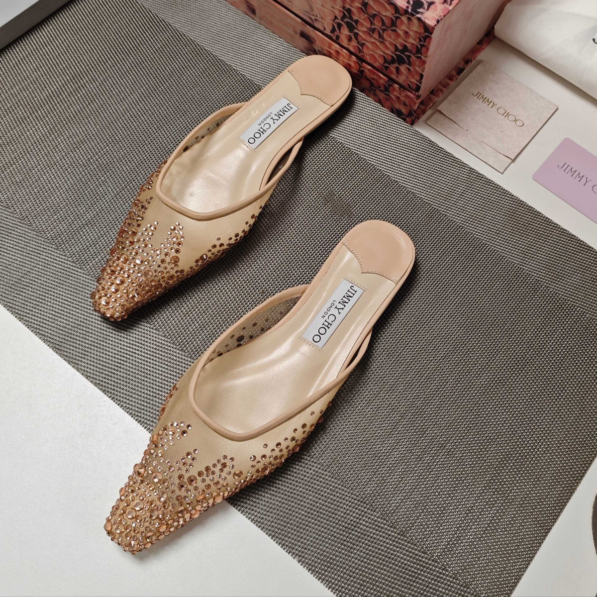 Jimmy 25 Mule Flats Cream Mesh Gauze 240058