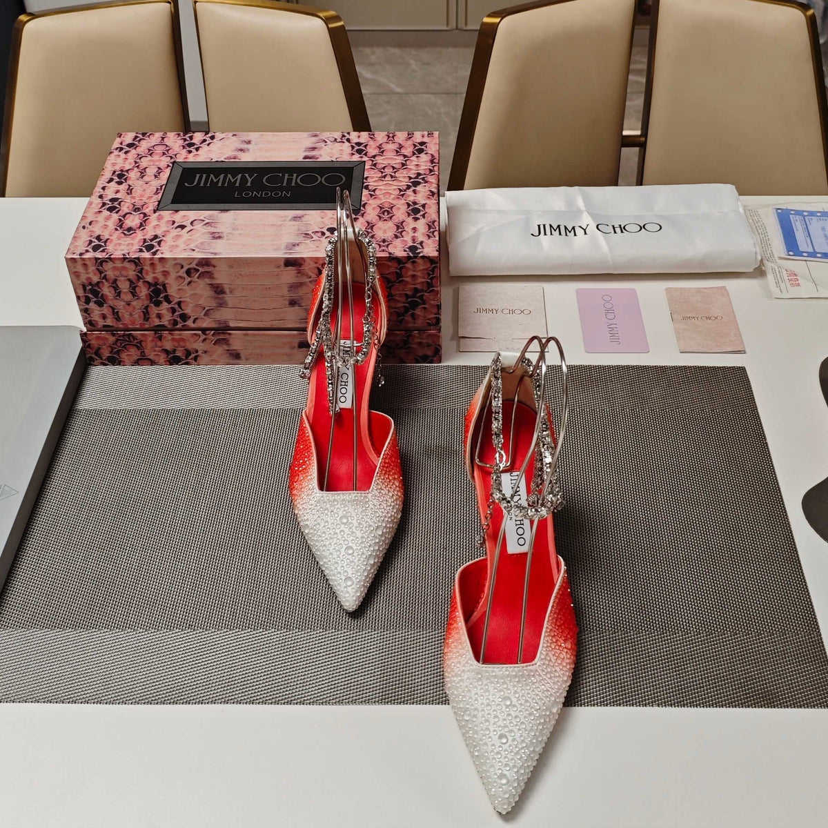 Jimmy 25 Stevie 80 Pumps Red mix White Satin 240061