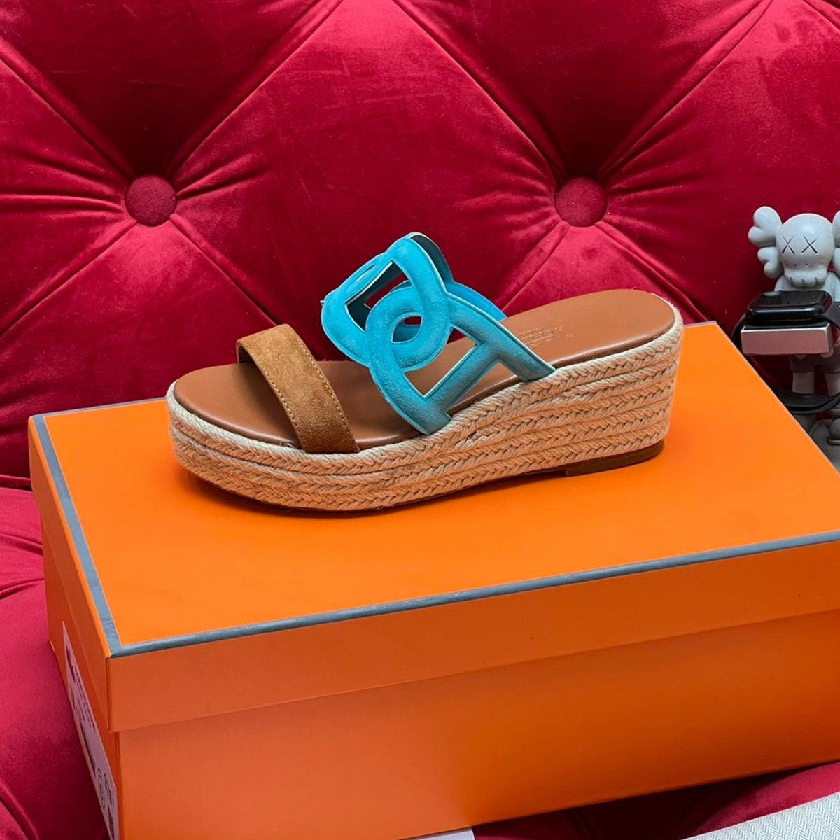 HM Lthea Espadrille Brown Mix Blue Suede And Jute Rope 969490