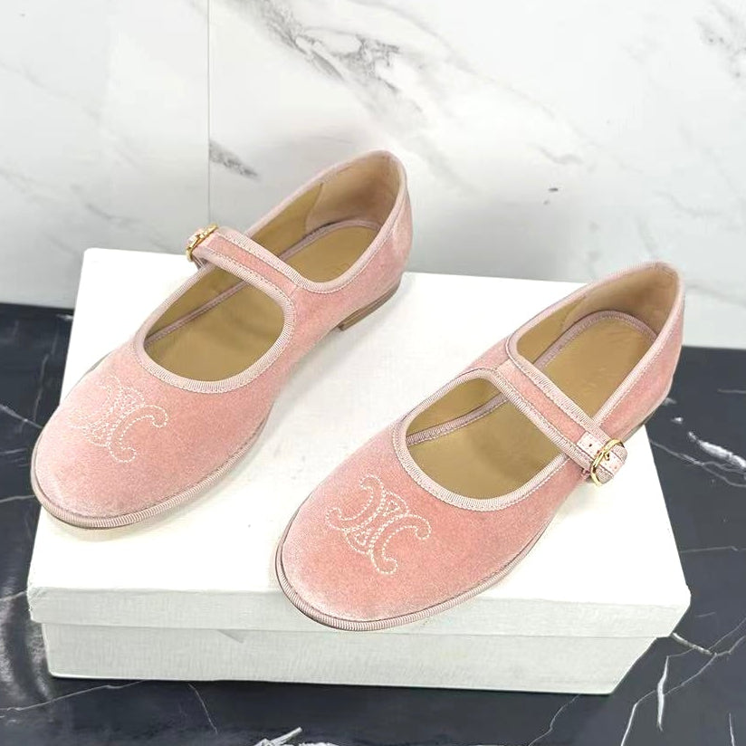 Celine 25 Eve Triomphe Ballet Flat Pink Velvet 547724
